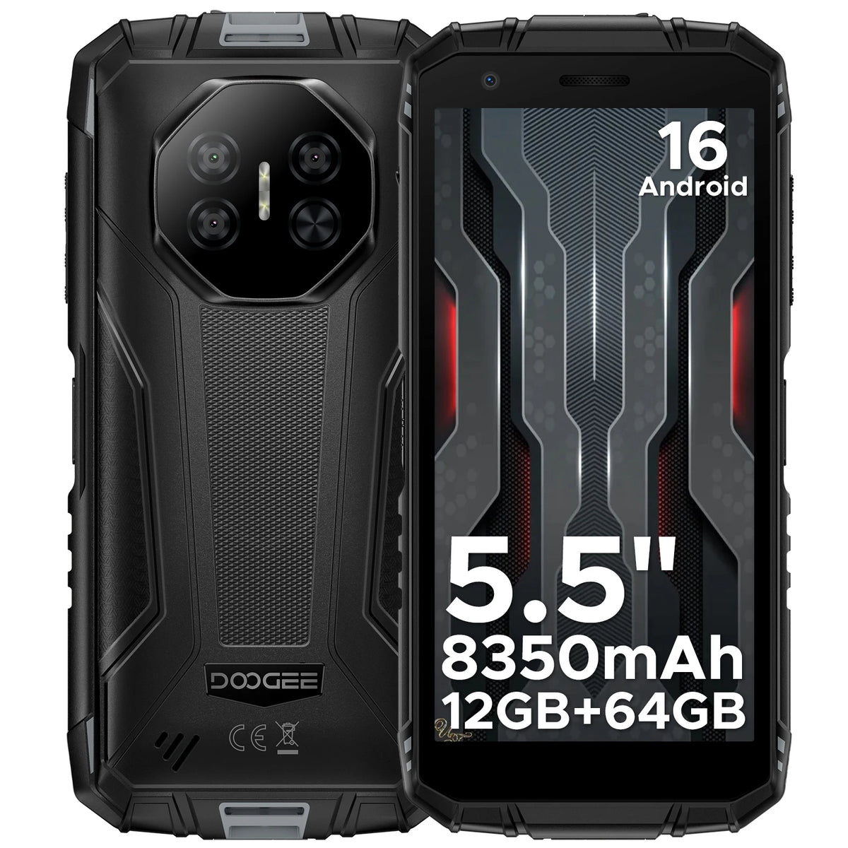 Teléfono resistente DOOGEE Fire 3 de 5.5", Android 16, 12 GB de RAM (3+9), 64 GB de ROM, batería de 8350 mAh, compatible con Widevine L1, Google Pay y NFC