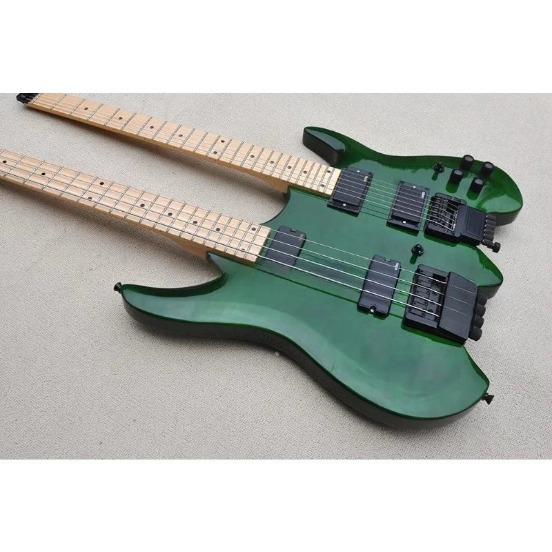Guitarra Eléctrica Flyoung a Precio Económico, Guitarra de Doble Mástil, Guitarra sin Cabeza, 4+6 Cuerdas