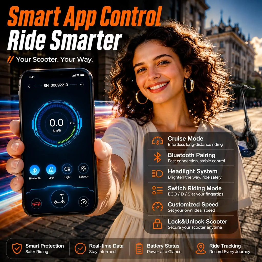 Patinete eléctrico Naxxor+ con control por app Bluetooth en el teléfono