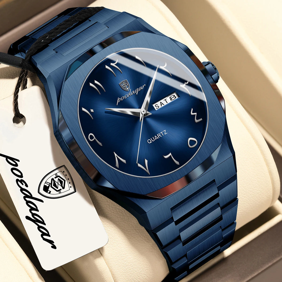 Reloj para hombre POEDAGAR original de cuarzo, resistente al agua, con fecha y día, estilo elegante, empresarial, de acero inoxidable