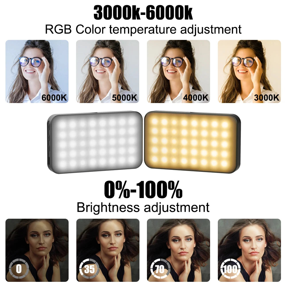 LUXCEO V10 Mini luz de vídeo RGB Panel en luces de cámara lámpara de fotografía iluminación de relleno LED regulable para Vlogging, videoconferencia