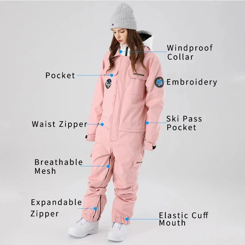 Traje de esquí de una pieza para hombre y mujer, chaqueta cálida para snowboard al aire libre, conjuntos de esquí impermeables con capucha, novedad de invierno, 2025