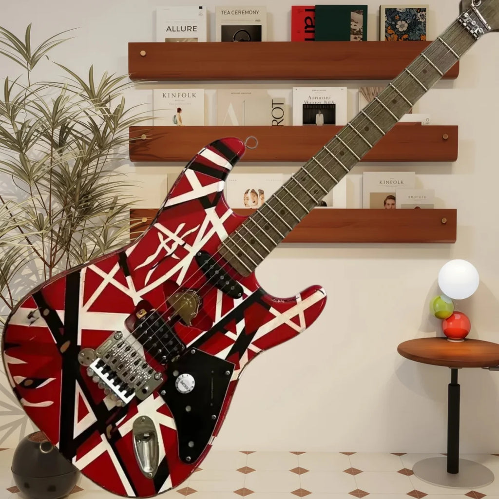 Guitarra alemana de envío inmediato, color rojo intenso, con mástil de arce de estilo retro, puente ajustable y pastillas SH. Un regalo práctico para aprender música.