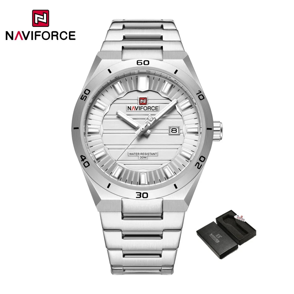 Reloj de cuarzo para hombre NAVIFORCE, original, resistente al agua, reloj de pulsera para hombre, correa de acero, cuarzo, visualización de fecha, luminoso, reloj de moda para hombre