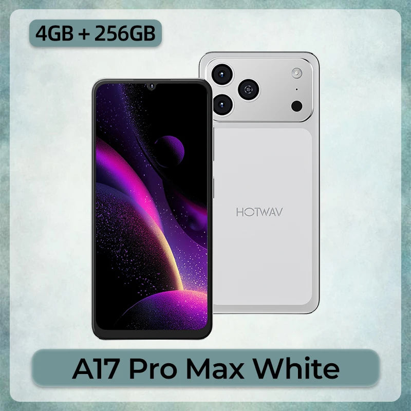 Smartphone HOTWAV A17 Pro Max de 6,75'' con pantalla de 120Hz, ultradelgado, 4GB de RAM, 256GB de ROM, Android 15, procesador octa-core, batería de 5160mAh, 1080P, Bluetooth 5.4 y conector para auriculares de 3,5 mm