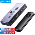Conmutador HDMI 2.1 Navceker 8K 4K 240Hz, 3 Entradas 1 Salida, Divisor HDMI 3x1 con Control Remoto para Laptop, PC, PS5, Monitor, Xbox, TV