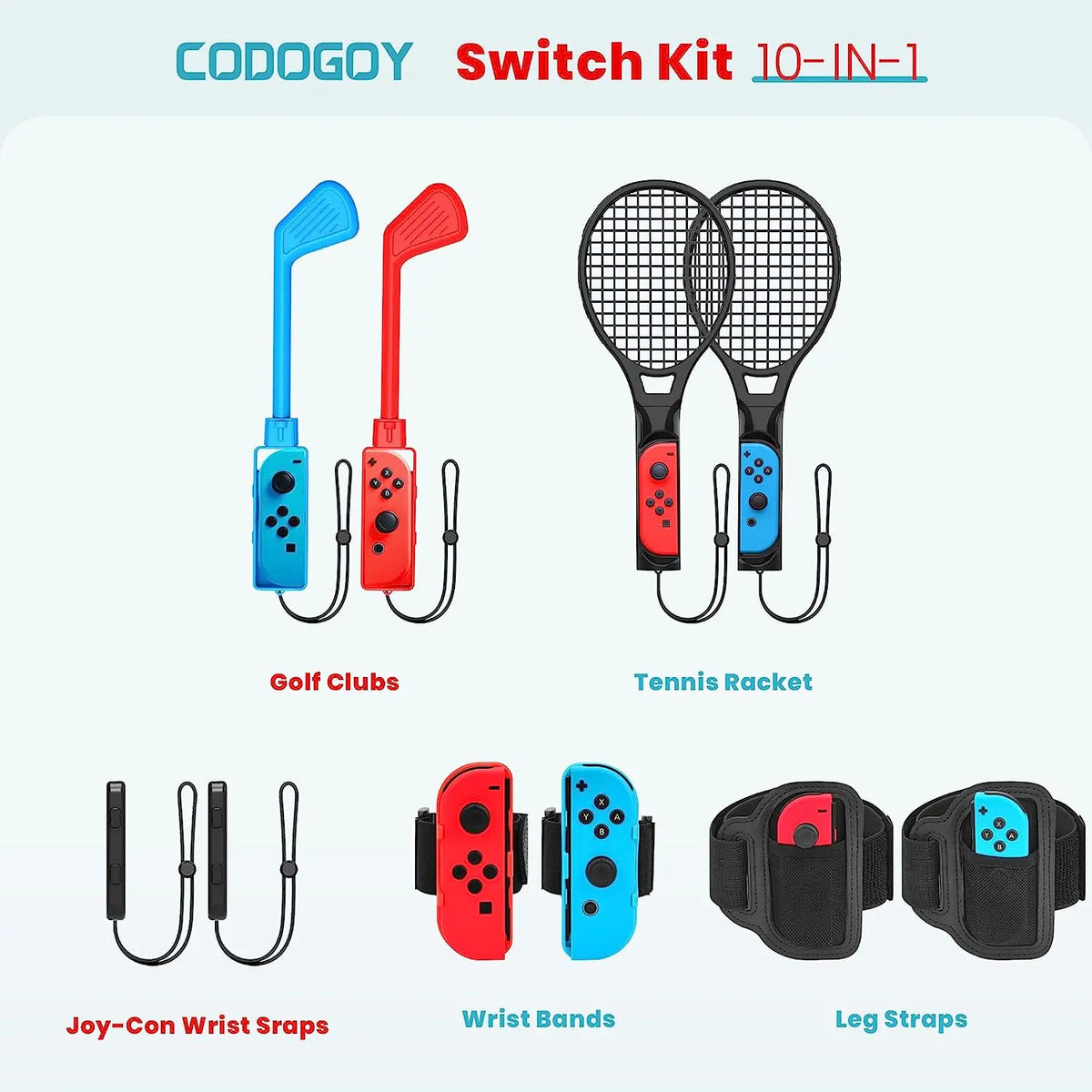Kit de Accesorios Deportivos 10 en 1 para Switch/Switch OLED, Paquete de Accesorios para Juegos Deportivos 10 en 1 para Nintendo Switch