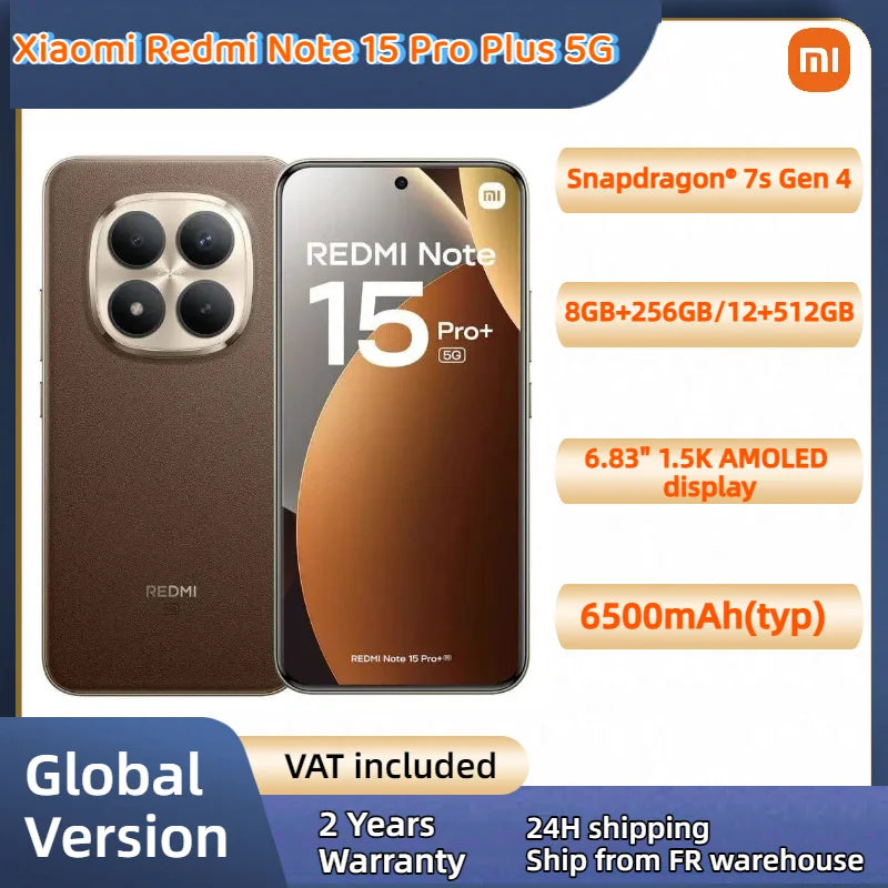 Xiaomi Redmi Note 15 Pro Plus 5G Global Version Snapdragon® 7s Gen 4 NFC 6.83' 1.5K AMOLED 200MP Main Camera 6500mAh 100W 120Hz