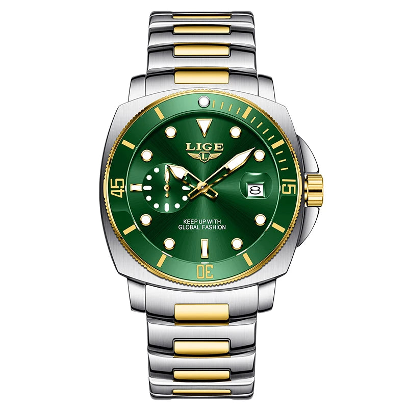 Reloj LIGE moderno para hombre, resistente al agua, luminoso, con calendario, de acero inoxidable, reloj de cuarzo para hombre, estilo deportivo y de negocios + caja