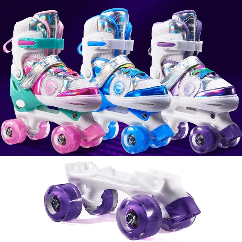 Patines de 4 Ruedas, Patines en Línea de Doble Fila, Zapatos de Patinaje Ajustables para Principiantes, Niños, Patinaje al Aire Libre, Entrenamiento en Pista de Hielo