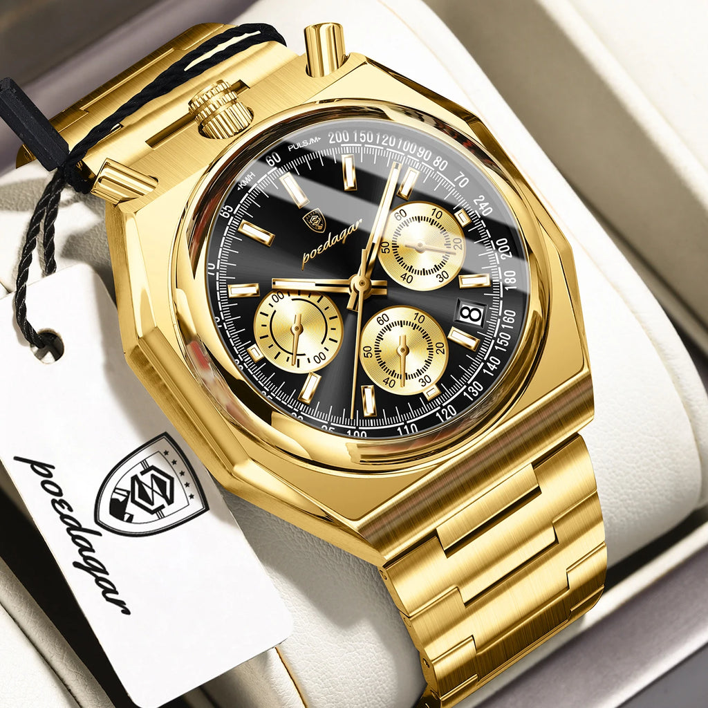 POEDAGAR Functional Male Wristwatch Luminous Waterproof Stainless Steel Classic Men Watch Date Chronograph Men's Quartz Watches