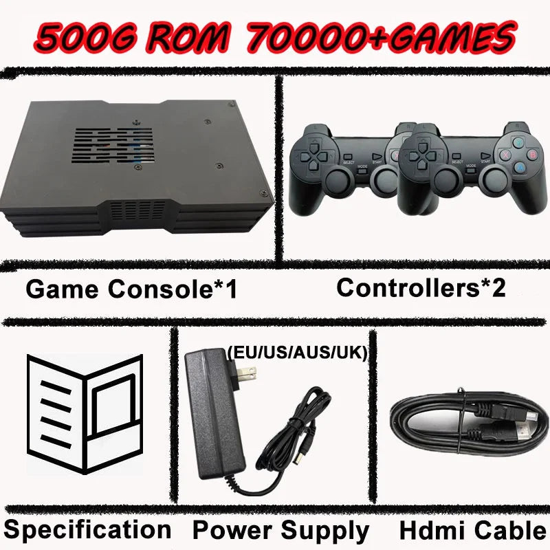 Consola de juegos Super Game X King, 4 GB de RAM, 500 GB de memoria ROM, compatible con Batocera, procesador I3-3110M, más de 70 000 juegos para Wii, PS2, XBOX, PSP y N64, con receptor USB.