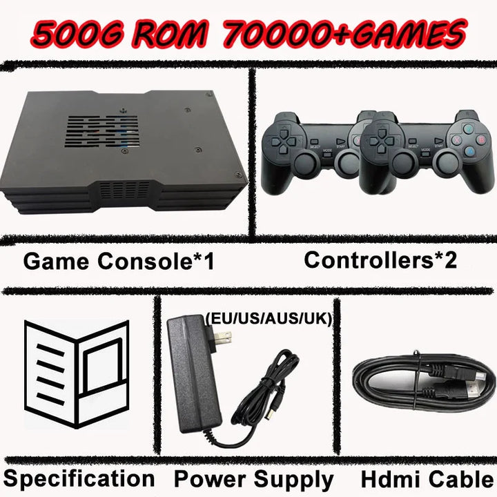 Consola de juegos Super Game X King, 4 GB de RAM, 500 GB de memoria ROM, compatible con Batocera, procesador I3-3110M, más de 70 000 juegos para Wii, PS2, XBOX, PSP y N64, con receptor USB.