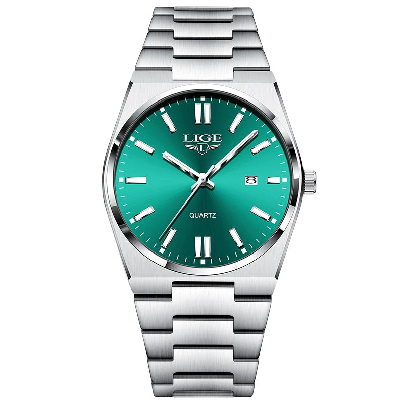 Reloj de cuarzo original LIGE para hombre, deportivo, de acero, a la moda, resistente al agua, con fecha y manecillas luminosas + caja