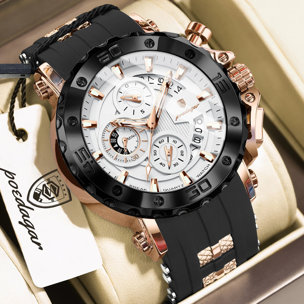 Reloj para hombre POEDAGAR Youth Sports, cronógrafo, fecha, resistente al agua, luminoso, correa de silicona, cuarzo, moderno, reloj para hombre