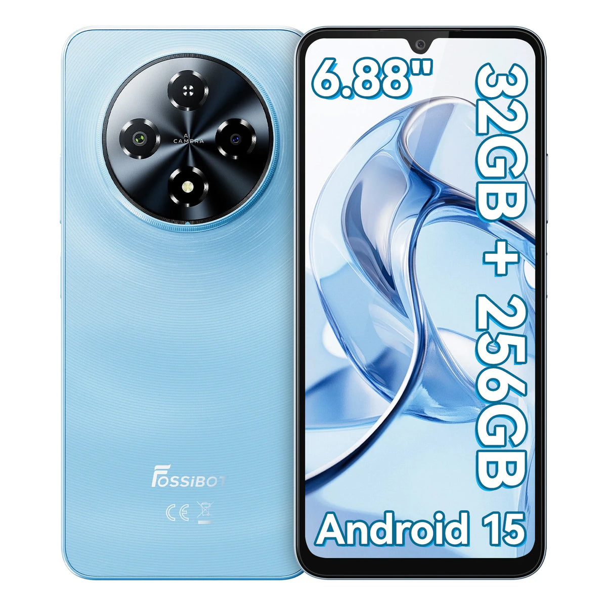 Smartphone Fossibot 32(8+24)GB+256GB [S5 PRO] 6.88" HD+, Android 15, 6000mAh, 120Hz, OTG, 50MP, huella dactilar lateral, elegante y portátil
