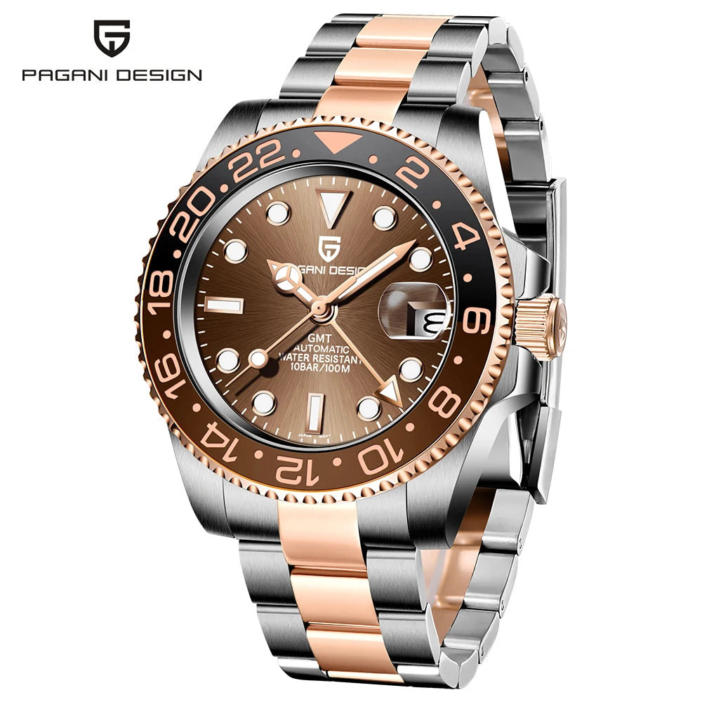 Nuevo reloj mecánico automático para hombre Pagani Design V2 de 40 mm, reloj GMT de acero inoxidable con cristal de zafiro, reloj deportivo de marca superior para hombre
