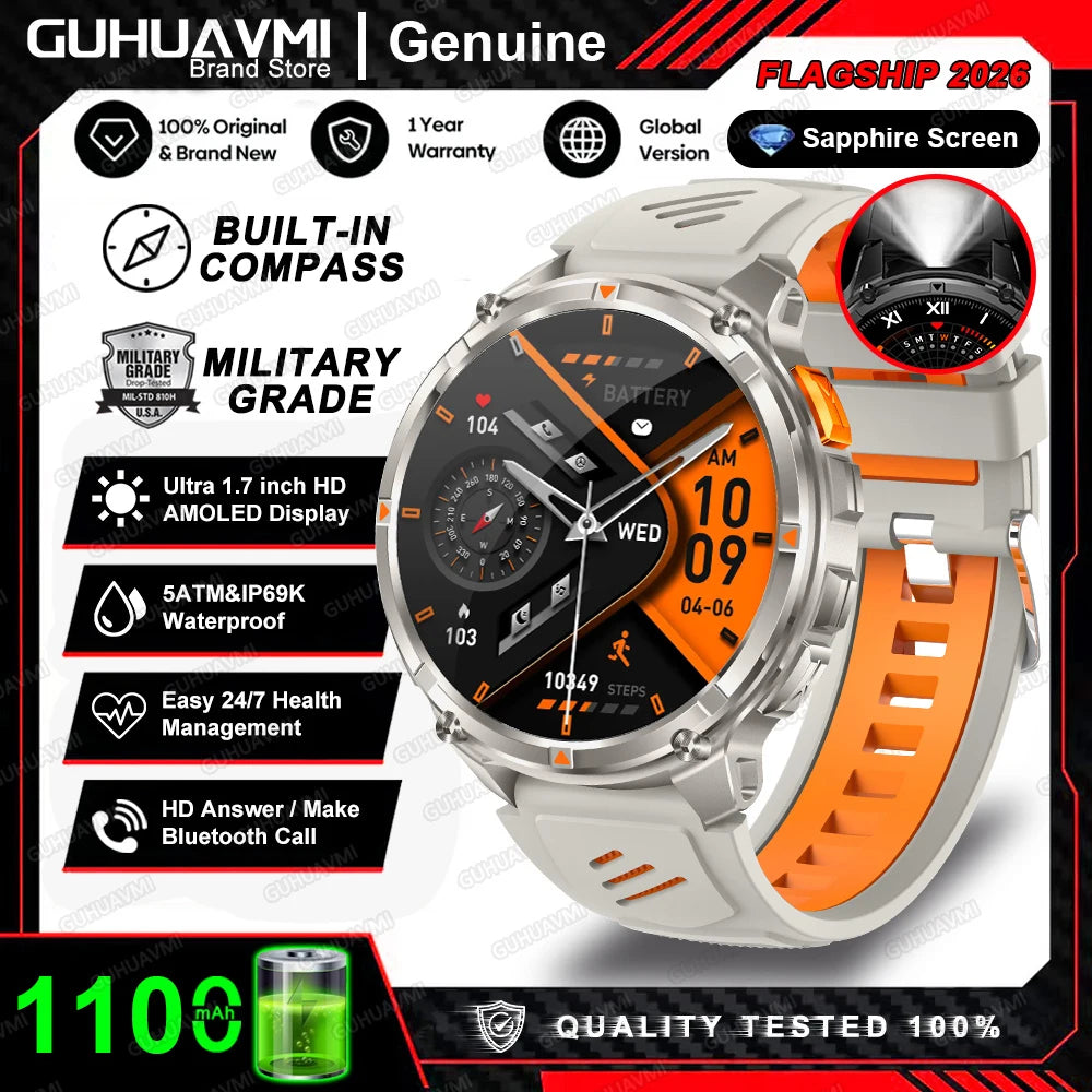 Reloj inteligente militar T-Rex3 Pro 2026, batería de 1100 mAh, GPS, resistente al agua 5ATM, rastreador deportivo de carrera, brújula para exteriores