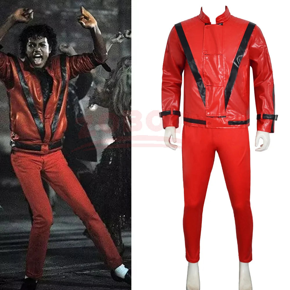 Disfraz de Michael Jackson en Rojo, Imitación de Cuero, para Cosplay, Halloween, Actuaciones, Juego de Roles, Conjunto Completo