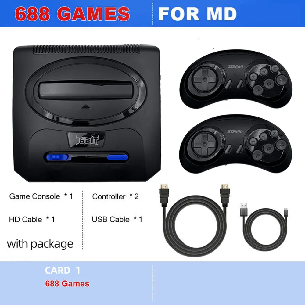 Consola de Videojuegos Retro de 16 Bits con Salida HD, Plug&Play para Mega Drive, con 2 Controles Inalámbricos SG800, Función de Guardado y Carga para Monitor