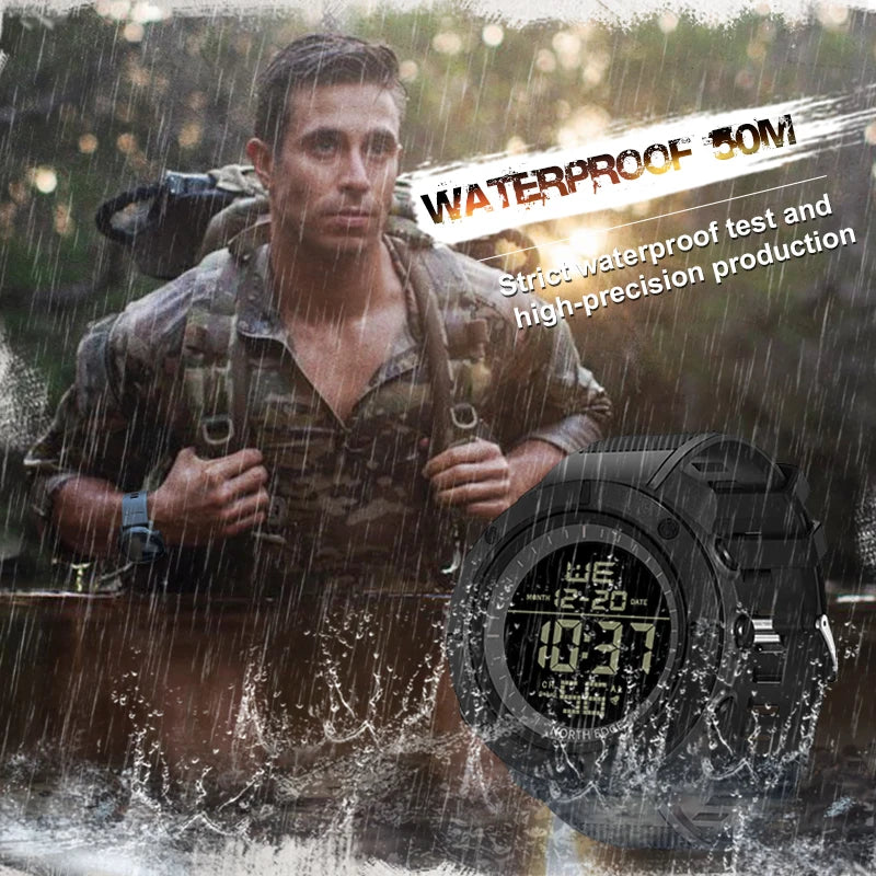 Reloj digital para hombre NORTH EDGE, estilo militar, hora mundial, alarma, cronómetro deportivo, sumergible 50 M, reloj de pulsera para hombre 2022