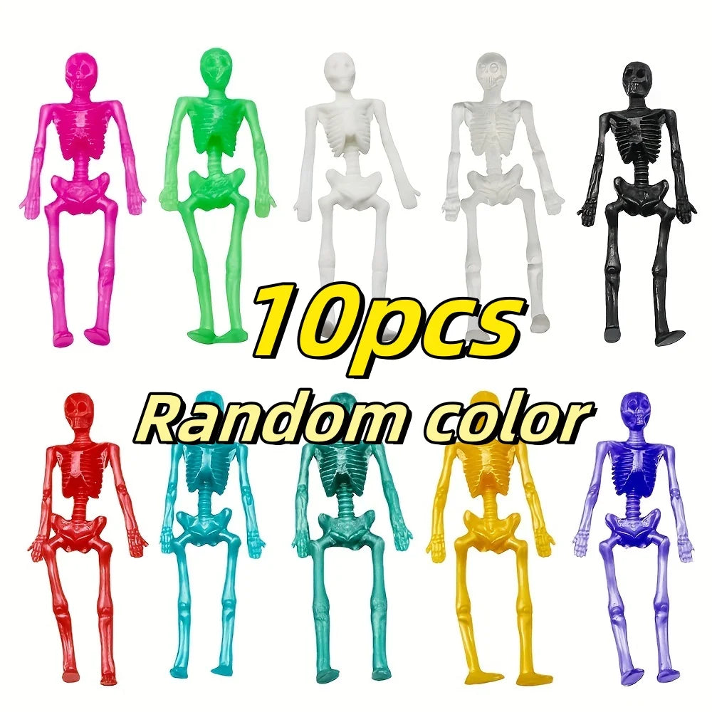 10/50 Uds. Juguetes pegajosos de esqueleto elástico colores surtidos cráneo elástico juego de juguetes blandos para recuerdo de fiesta feliz Halloween pequeño regalo