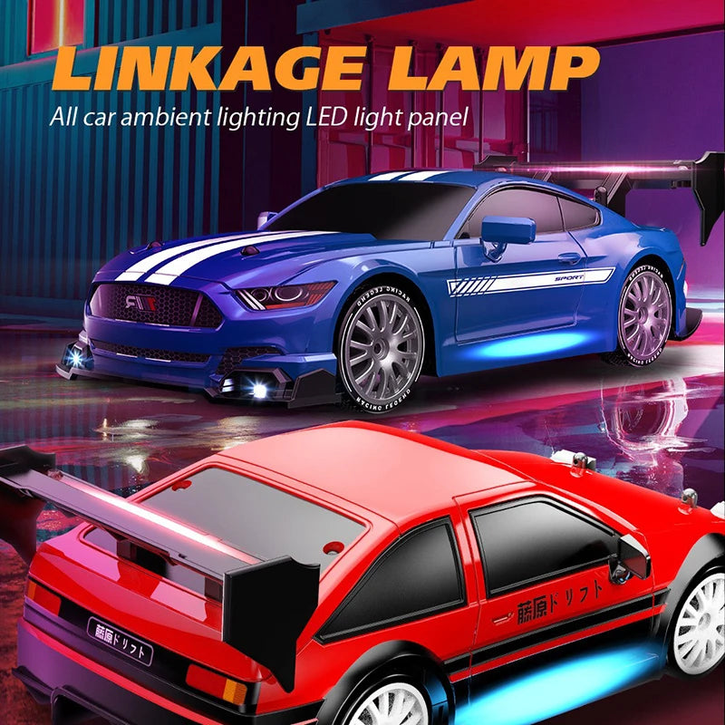 Coche de drift a control remoto 4WD, vehículo de carreras de alta velocidad con luces LED, radio de 2.4GHz, juguete de camioneta todoterreno 4x4 para niños