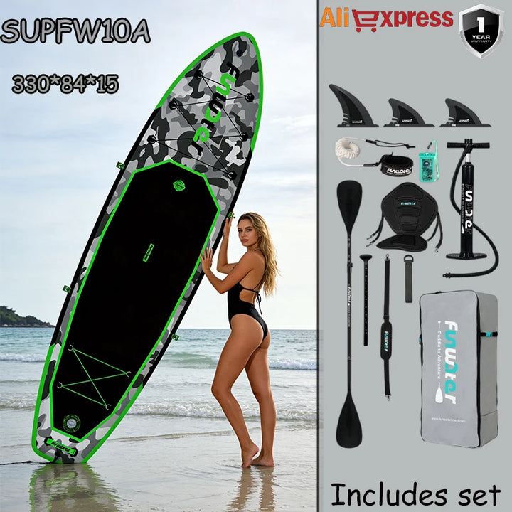 Tabla de Paddle Surf Inflable Ultraligera Funwater SUPFW10A, 330*84*15 cm, Material de PVC, Deportes Acuáticos para Adultos, Yoga, Pesca, Viajes, Surf, Tabla de Paddle Antideslizante