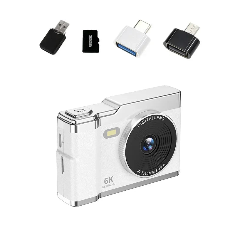 Cámara Digital Lenovo 6K HD con Pantalla IPS de 2.4 Pulgadas, Cámara Dual, Luz de Relleno, Zoom 8x, Cámara de Video Portátil para Estudiantes, Cámara para Selfies