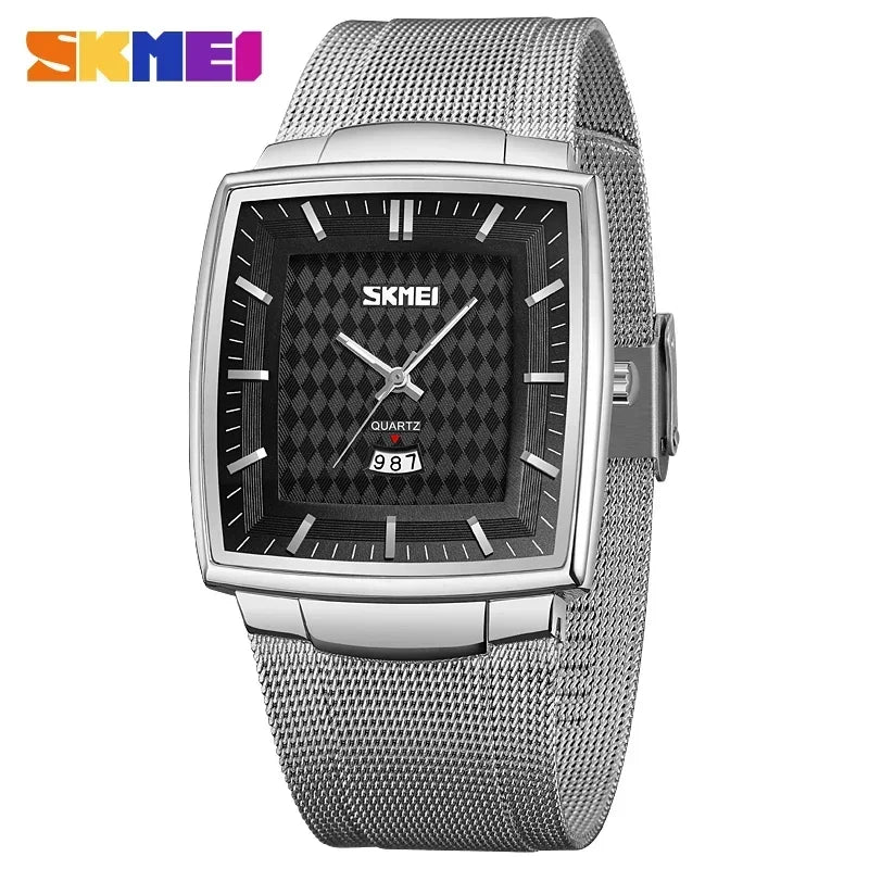 Reloj de cuarzo cuadrado de lujo SKMEI 9311 para hombre, de negocios, resistente al agua, de acero inoxidable, con calendario y fecha