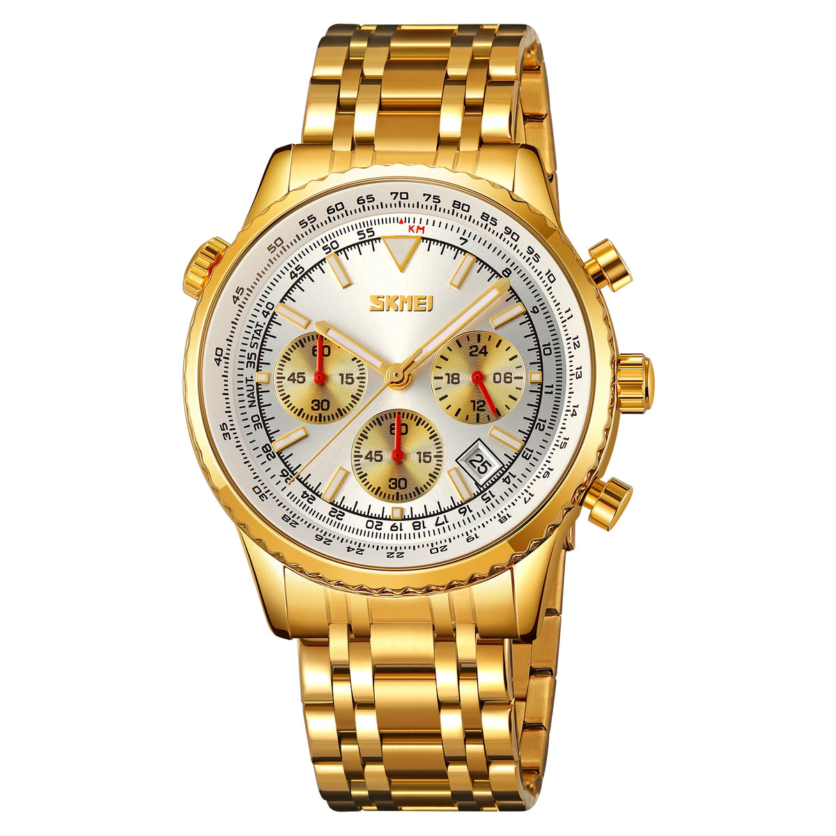Reloj de pulsera de lujo para hombre SKMEI, impermeable, luminoso, con fecha y cronómetro, reloj de cuarzo para hombre de acero inoxidable Reloj Hombre