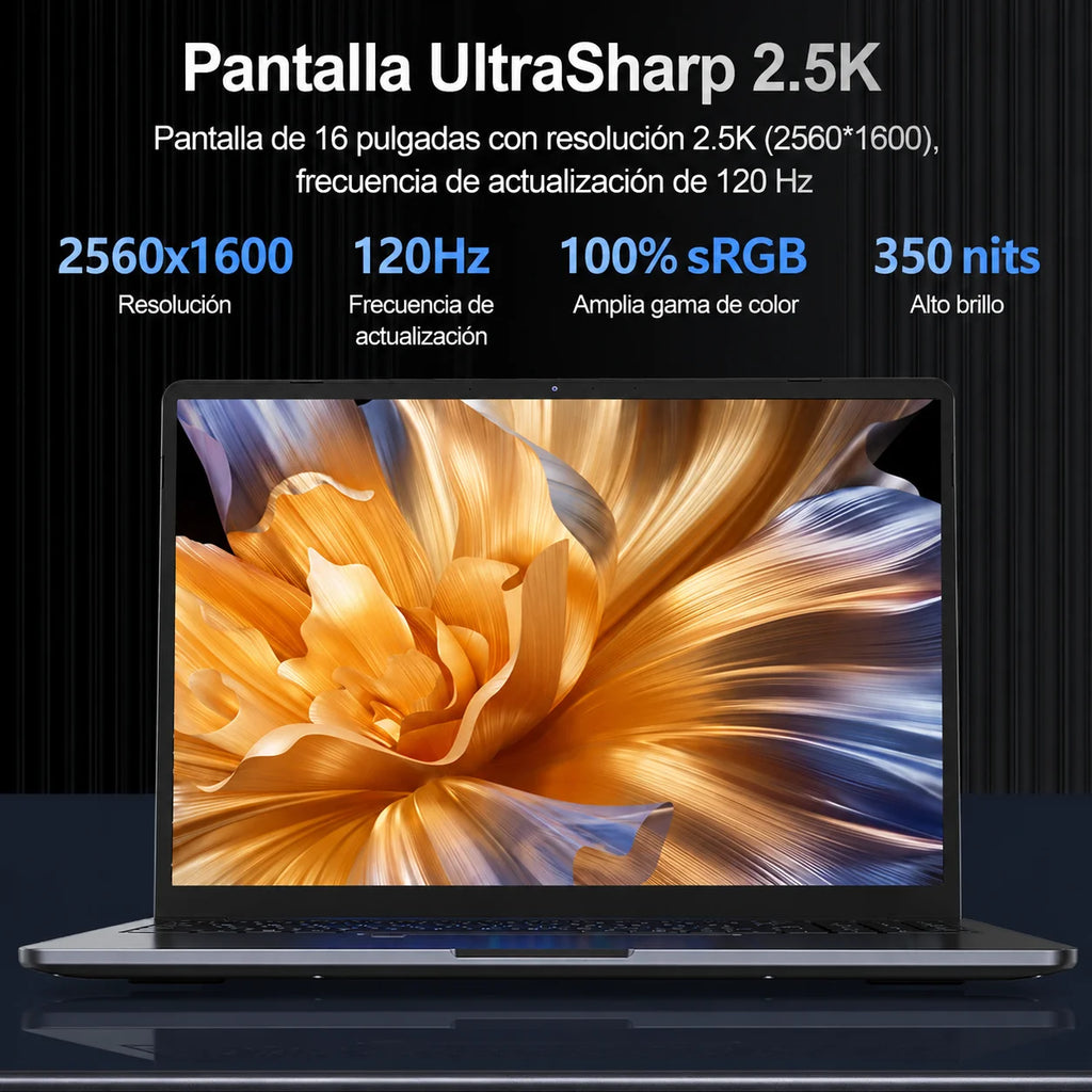 Portátil Ninkear N16 Pro de 16 pulgadas, Intel Core i7-12700H, 16GB RAM, 1TB SSD, 2.5K 120Hz, 100% sRGB, Windows 11, Iris Xe, WiFi 6, carga rápida PD de 65W, lector de huellas.