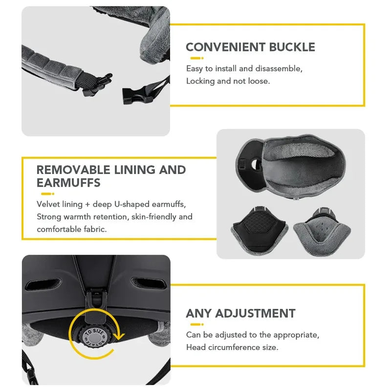 Casco de esquí de seguridad para hombres y mujeres, ligero, con forro de EPS, carcasa de PC engrosada, interior de terciopelo ajustable, casco de snowboard, casco de bicicleta