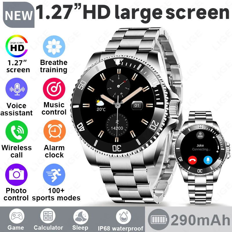Reloj inteligente LIGE 2026 para hombre, resistente al agua IP68, llamadas Bluetooth, reloj deportivo para hombre, pantalla HD de 1.27", monitor de salud, nuevo reloj inteligente
