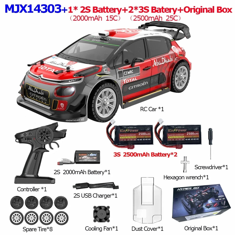 HYPER GO 1/14 MJX 14303 Auto RC 2.4G de Alta Velocidad, Camioneta de Rally, Hyper Go sin Escobillas 4WD Todoterreno, Auto RC para Adultos y Niños