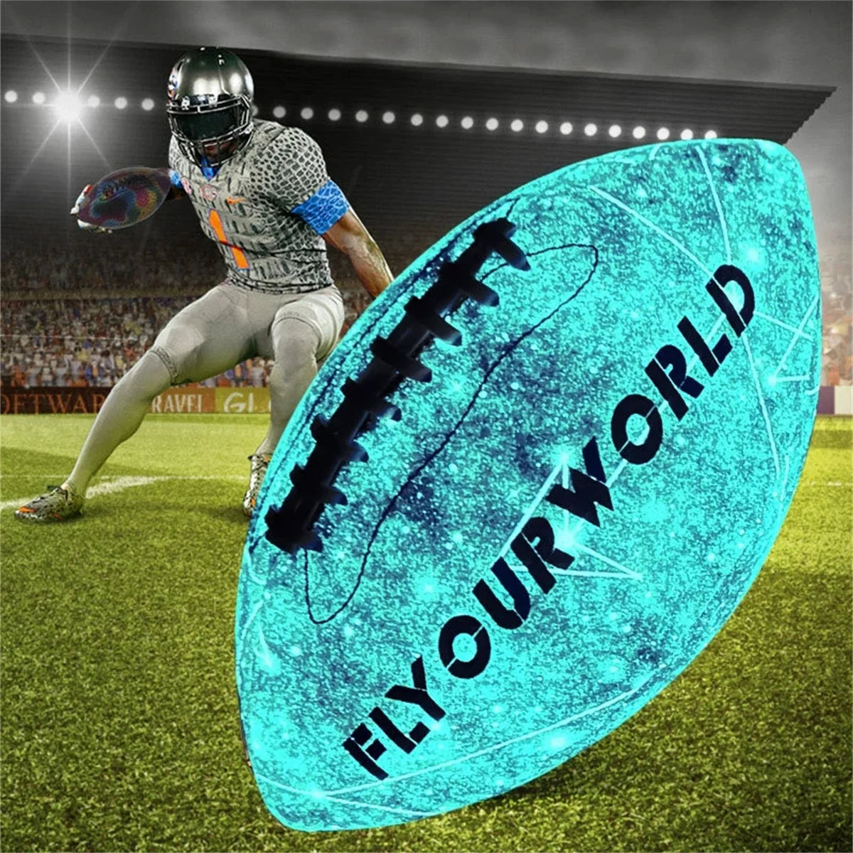 Fútbol americano que brilla en la oscuridad: rugby luminiscente talla 9 y 6, material de PU, pelotas de entrenamiento y competición oficiales para la noche