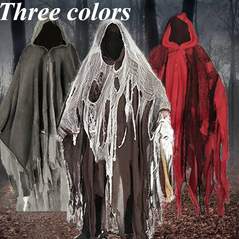 Capas con capucha para Halloween, disfraz de fantasma, muerte, gótico, Horror, Zombie, accesorios de fiesta del Día de los muertos, capas deshilachadas