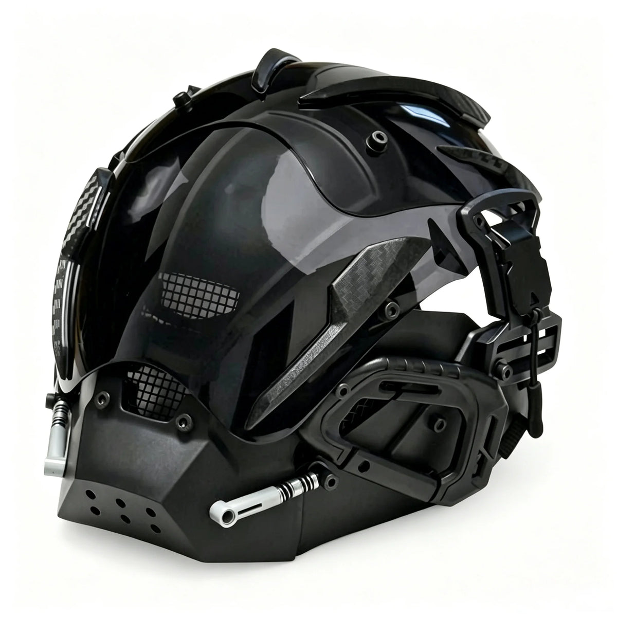 Máscara de estilo cyberpunk de inspiración científica y futurista, casco de cara completa que se puede llevar puesta, accesorio de disfraz para eventos, Halloween y sesiones de fotografía temáticas.