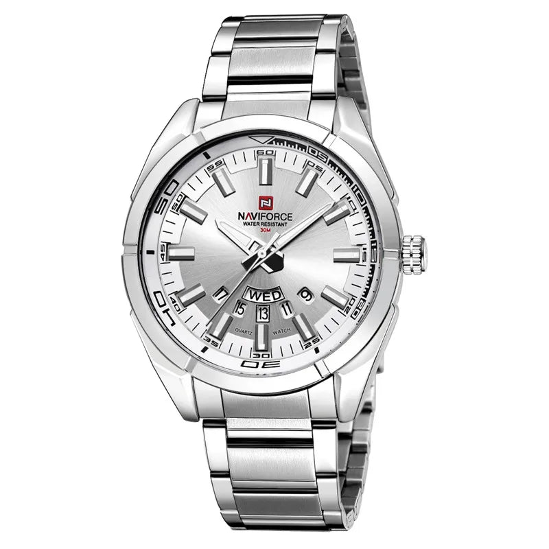 Reloj de hombre NAVIFORCE, fecha y semana, deportivo, marca de lujo superior, militar, ejército, negocios, correa de acero, cuarzo, reloj masculino, regalo 9038