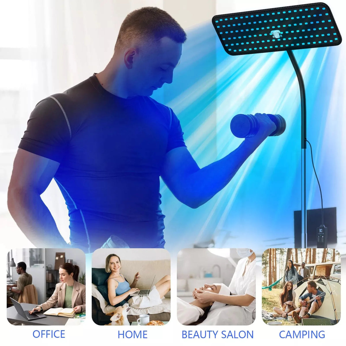 Lámpara de Bronceado con Luz Azul de 225 LED, 48 Piezas, Longitud de Onda 460+490nm, Bronceador Facial, Lámpara de Solárium para Bronceado Corporal