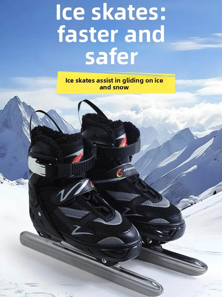 Patines de Hielo Unisex Sin Marca 2026, Blancos y Dorados, Deportes de Invierno, Patines de Hielo Retráctiles con Punta Redonda