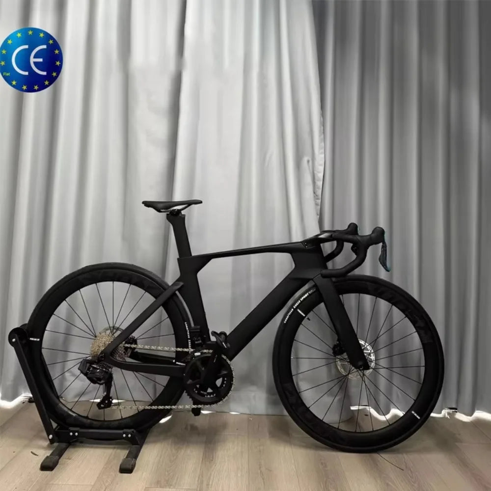 Bicicleta de carretera TT Racing de fibra de carbono, eléctrica, con cambios variables, frenos de doble disco y cuadro rígido