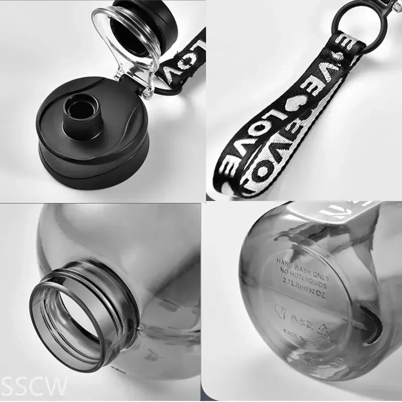 Botella Deportiva de Gran Capacidad con Correa, Resistente a Altas Temperaturas, Vaso de Plástico con Pajita, Botella de Agua Portátil para Estudiantes