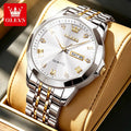 OLEVS 9931 Hot Sale Watches for Man Fashion Rhombus Mirror Solid Steel Strap Date Waterproof Luminous Original Quartz Man Watch
