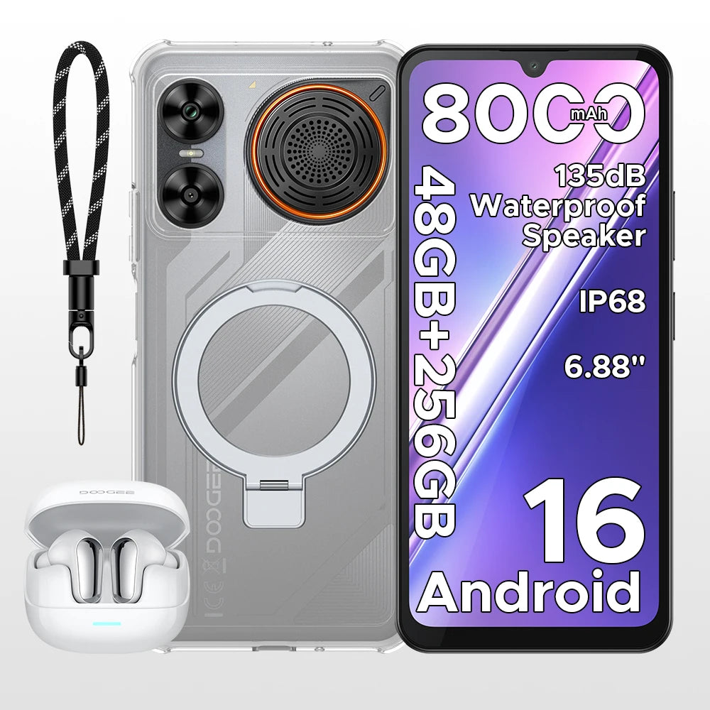 Smartphone DOOGEE M30 IA 6,88" IP68 Resistente al agua Android 16 Batería de 8000 mAh 48 GB RAM (6+42) 256 GB ROM Cámara de 64 MP Widevine L1 Compatible con Google Pay y altavoz de gran amplitud de 135 dB