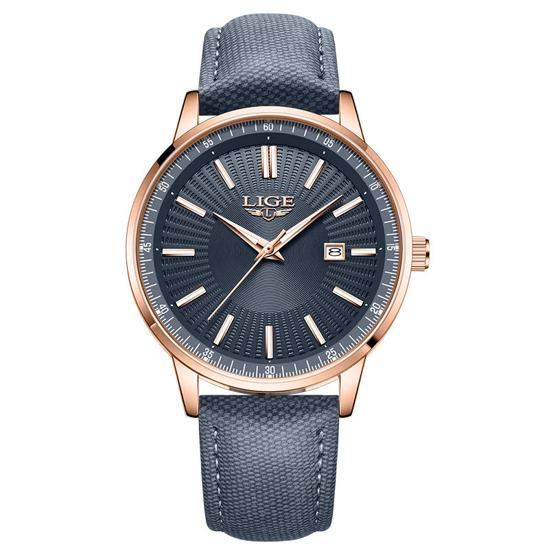 LIGE Reloj de cuarzo para hombre, nuevo diseño casual de moda, de negocios y lujo, resistente al agua 30M, con fecha luminosa, reloj para hombre, regalo, reloj + caja