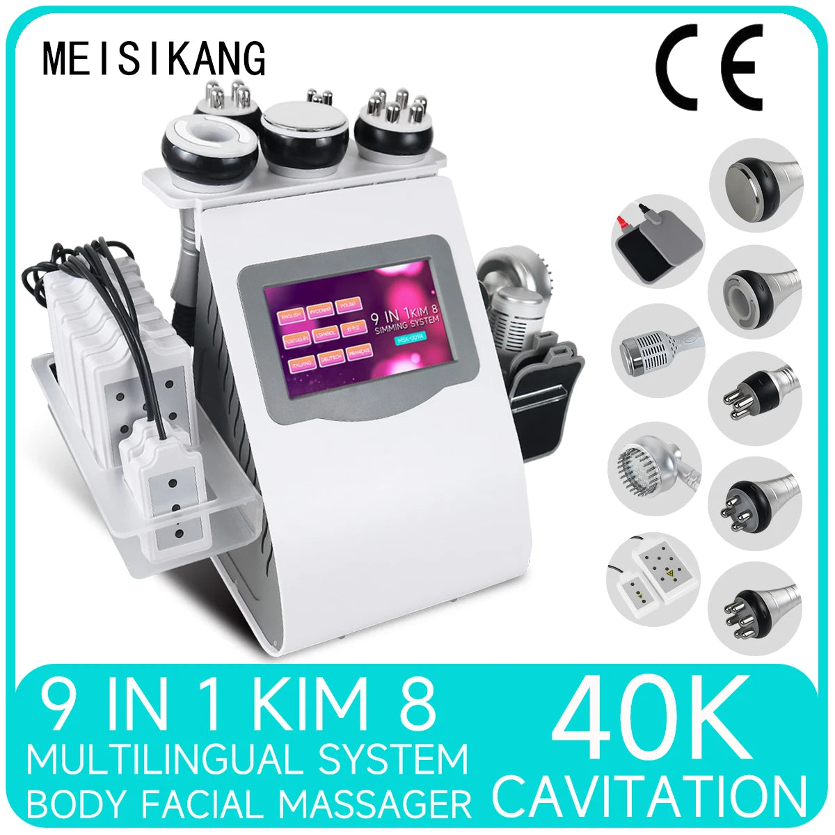 Máquina 9 en 1 de cavitación ultrasónica 40K para adelgazamiento y moldeado corporal, con funciones de vacío, rejuvenecimiento, reducción de celulitis, tensado de la piel y láser lipolítico; apta para salones, spas y u