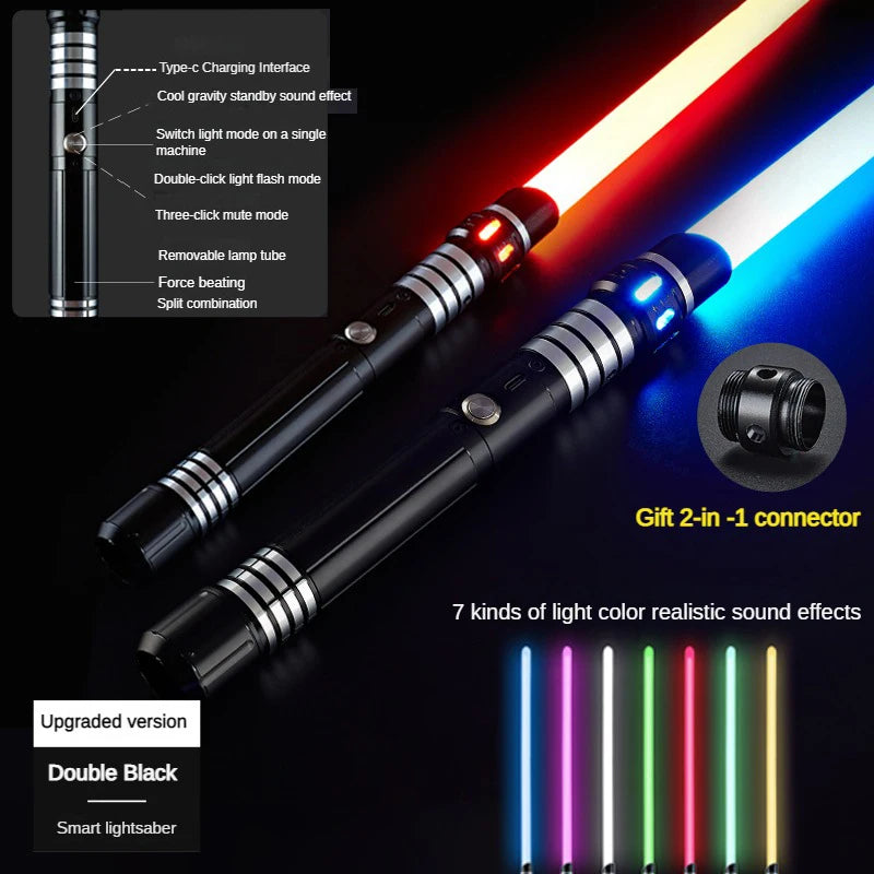 Juguete de espada láser de metal, sable de luz RGB con 7 colores, sonido, efectos Force FX, FOC Blaster, espada láser Jedi para niños, regalo