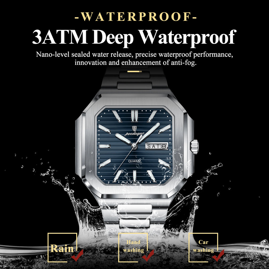 Reloj de cuarzo para hombre POEDAGAR, de negocios, impermeable, luminoso, con fecha y día, clásico, de acero inoxidable