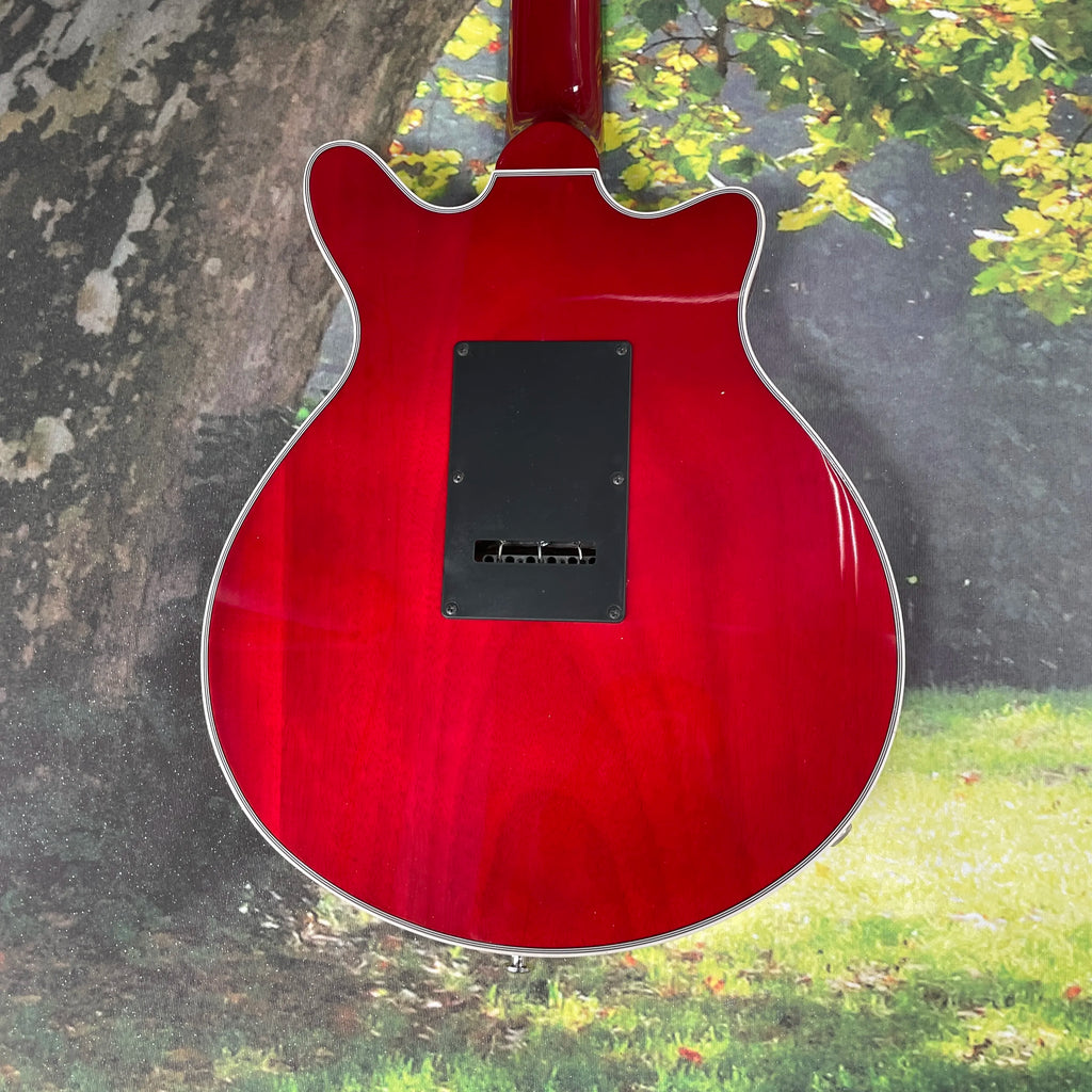 Guitarra eléctrica de color rojo y negro, tres guitarras multitono con pastillas de bobina simple, guitarra eléctrica de rock con circuito independiente